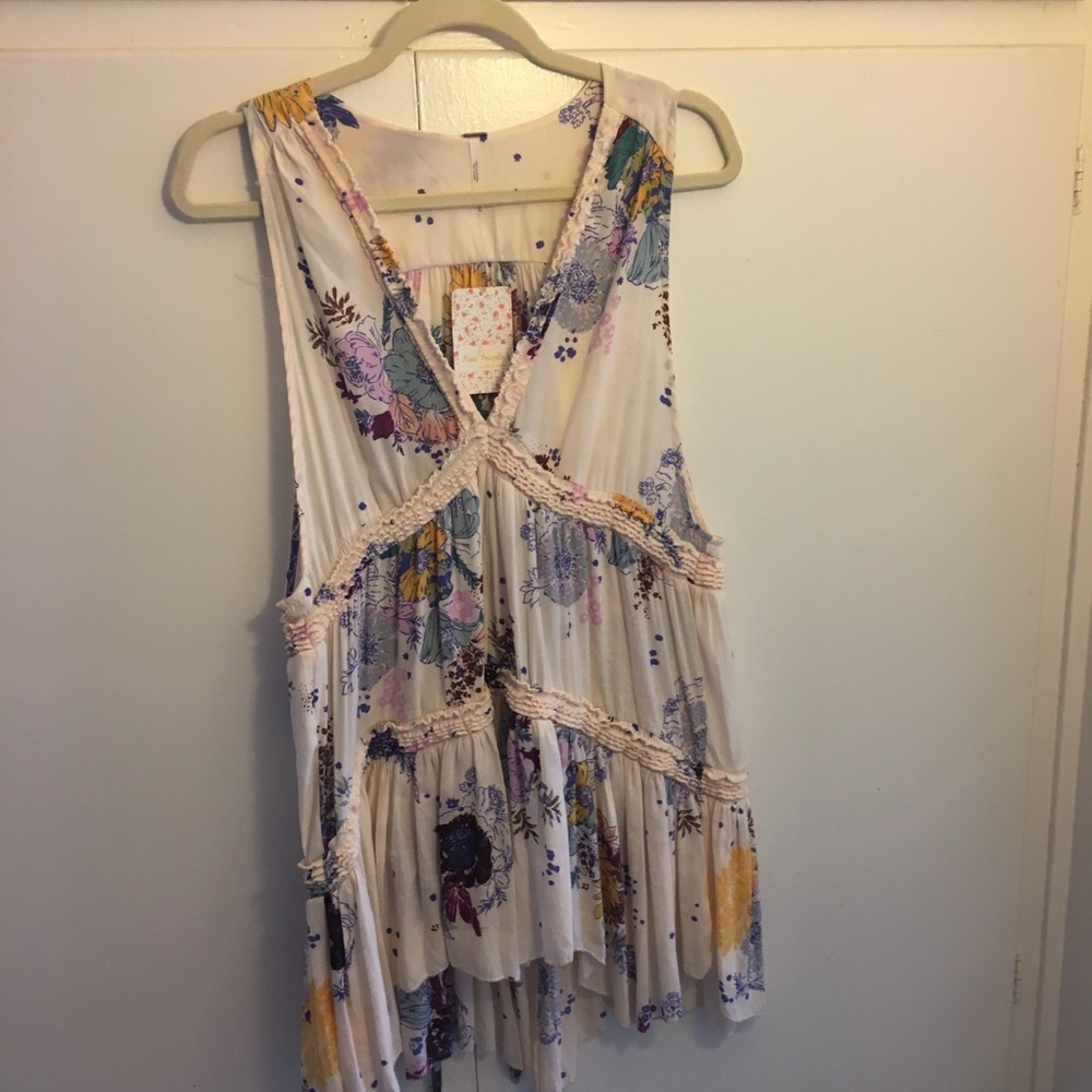 Free People Floral Creme Combo Tunic Top